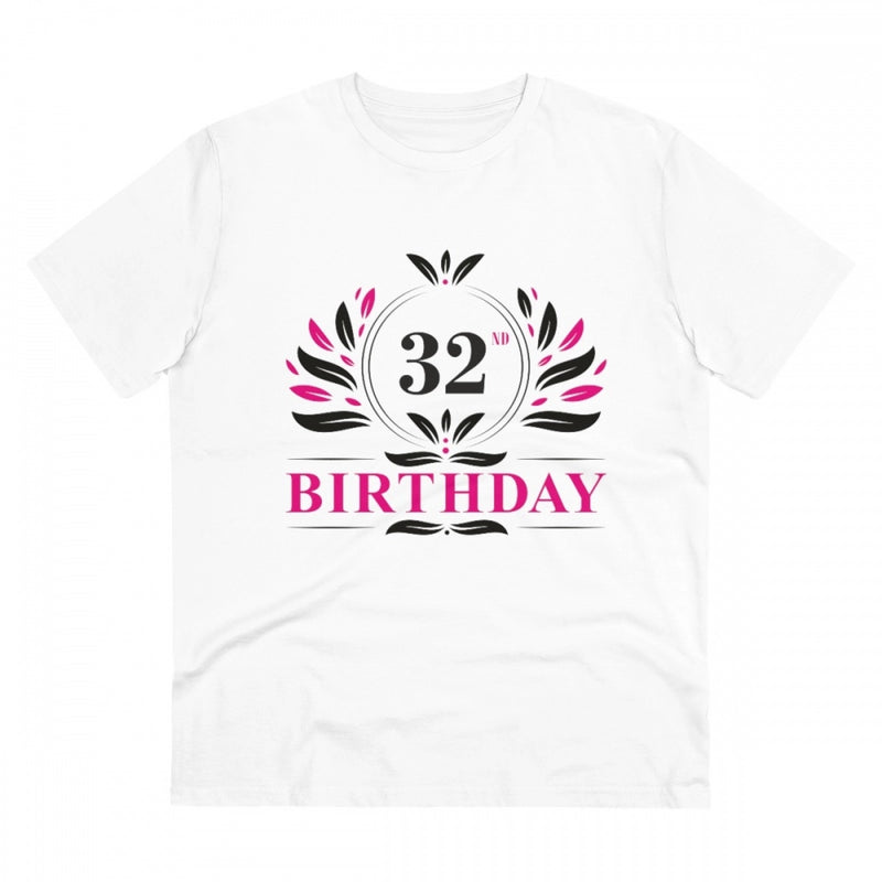 Mayawye Men's PC Cotton 32nd Birthday Printed T Shirt (Color: White, Thread Count: 180GSM)