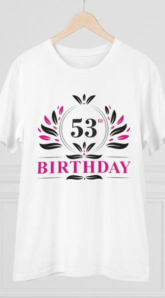 Mayawye Men's PC Cotton 53rd Birthday Printed T Shirt (Color: White, Thread Count: 180GSM)