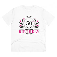 Mayawye Men's PC Cotton 50th Birthday Printed T Shirt (Color: White, Thread Count: 180GSM)