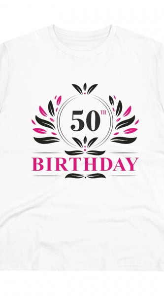 Mayawye Men's PC Cotton 50th Birthday Printed T Shirt (Color: White, Thread Count: 180GSM)