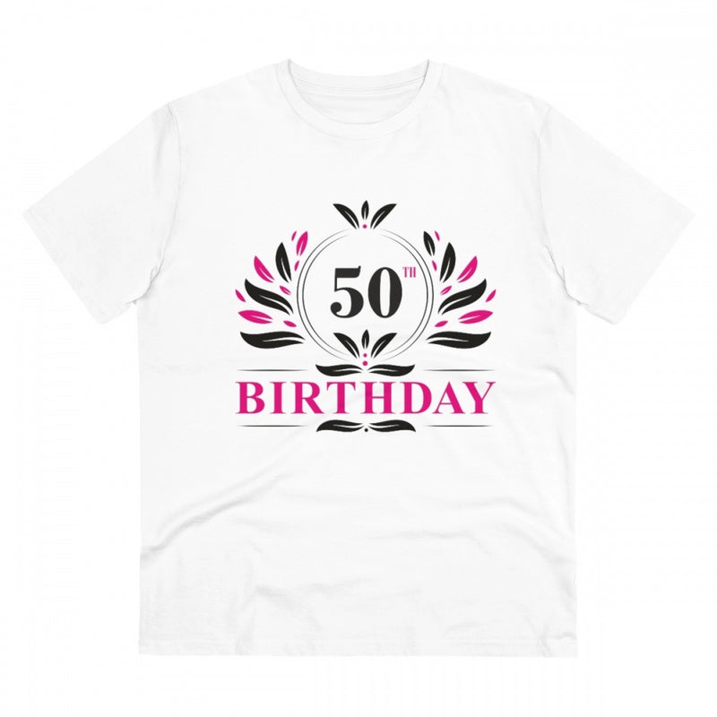 Mayawye Men's PC Cotton 50th Birthday Printed T Shirt (Color: White, Thread Count: 180GSM)