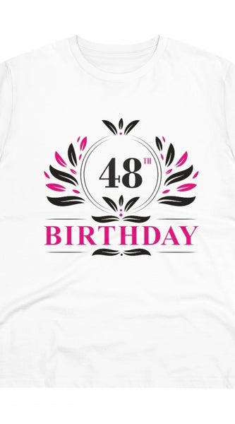 Mayawye Men's PC Cotton 48th Birthday Printed T Shirt (Color: White, Thread Count: 180GSM)