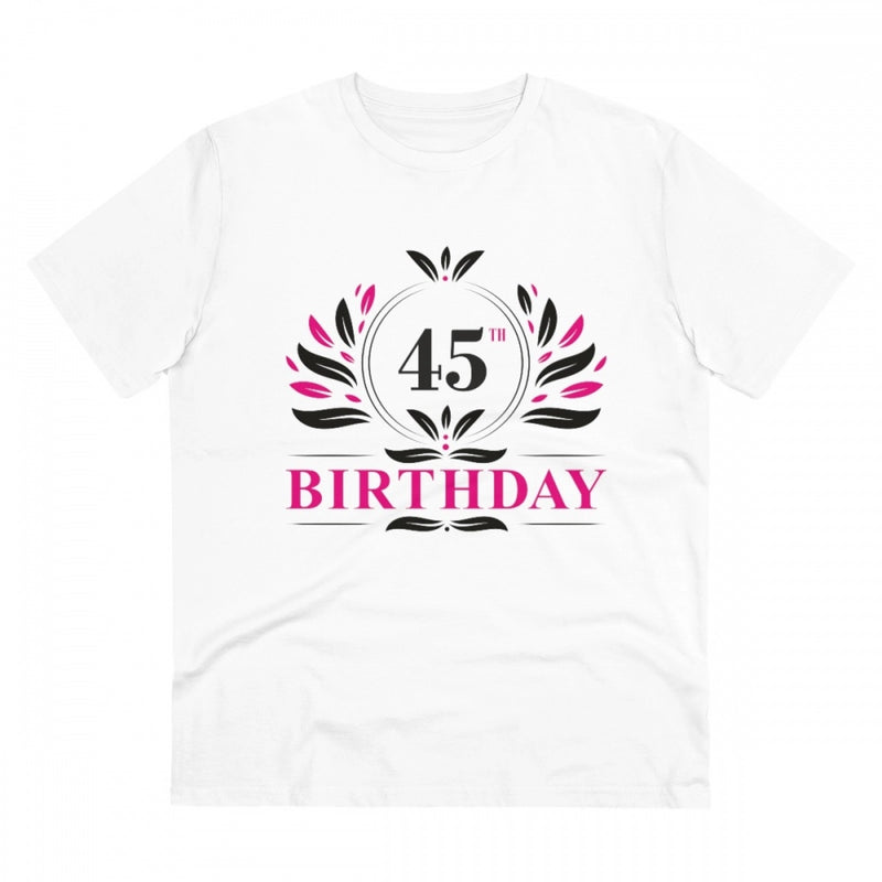 Mayawye Men's PC Cotton 45th Birthday Printed T Shirt (Color: White, Thread Count: 180GSM)