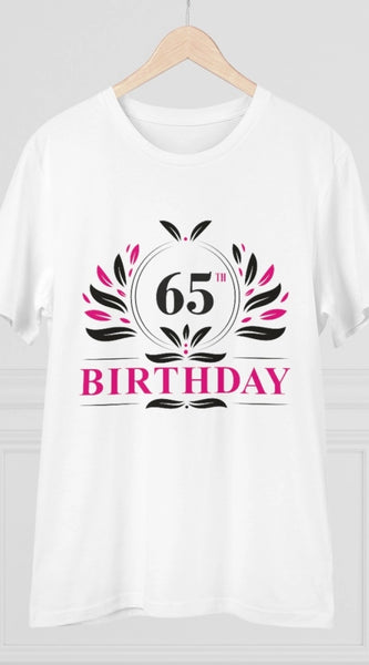 Mayawye Men's PC Cotton 65th Birthday Printed T Shirt (Color: White, Thread Count: 180GSM)
