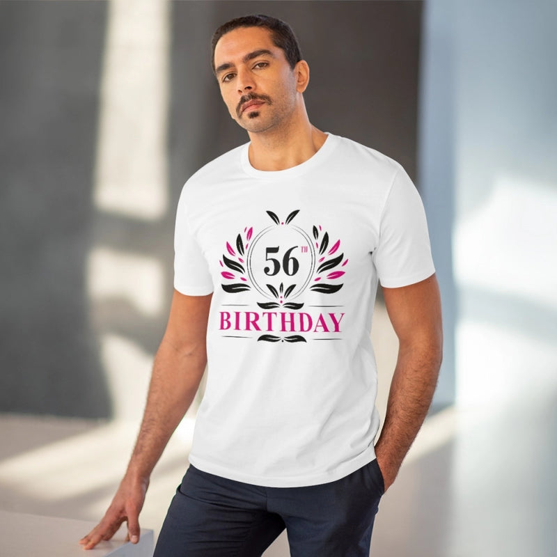 Mayawye Men's PC Cotton 56th Birthday Printed T Shirt (Color: White, Thread Count: 180GSM)