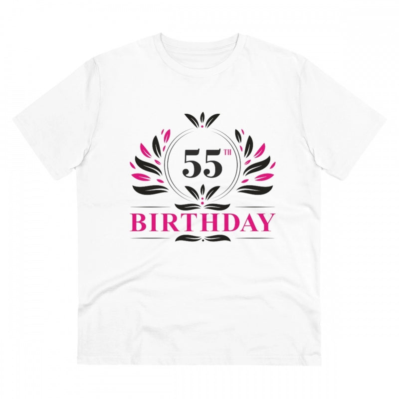 Mayawye Men's PC Cotton 55th Birthday Printed T Shirt (Color: White, Thread Count: 180GSM)