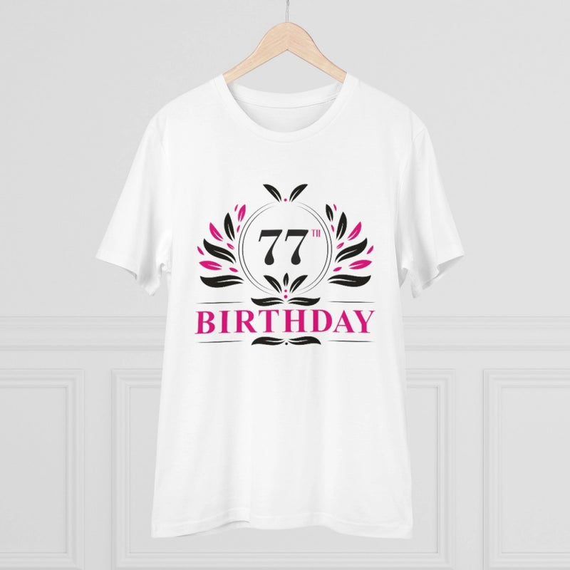 Mayawye Men's PC Cotton 77th Birthday Printed T Shirt (Color: White, Thread Count: 180GSM)