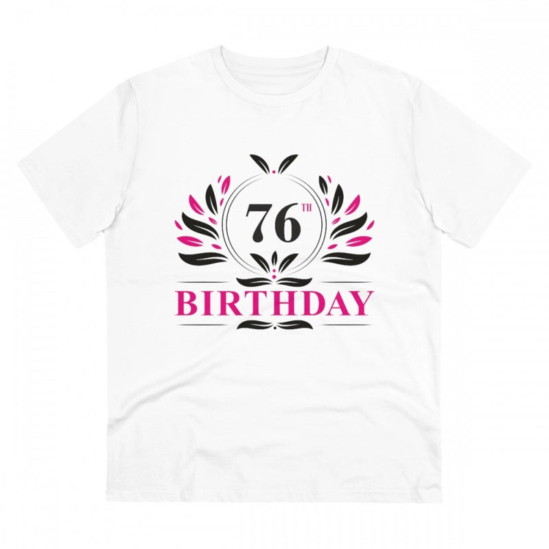 Mayawye Men's PC Cotton 76th Birthday Printed T Shirt (Color: White, Thread Count: 180GSM)