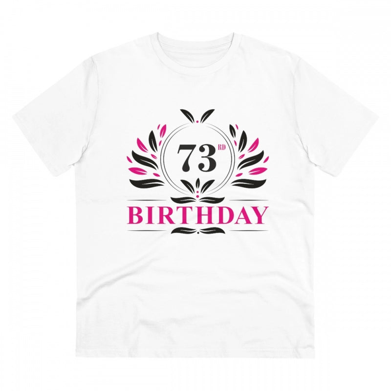 Mayawye Men's PC Cotton 73rd Birthday Printed T Shirt (Color: White, Thread Count: 180GSM)