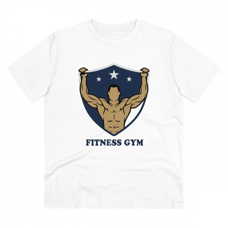 Mayawye Men's PC Cotton Fittnes Gym Printed T Shirt (Color: White, Thread Count: 180GSM)