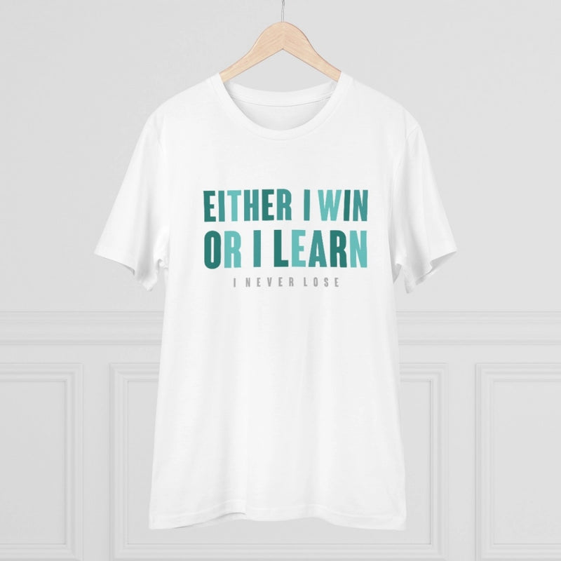 Mayawye Men's PC Cotton Either I Win Or I Learn Printed T Shirt (Color: White, Thread Count: 180GSM)