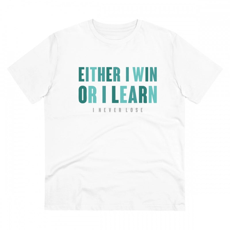 Mayawye Men's PC Cotton Either I Win Or I Learn Printed T Shirt (Color: White, Thread Count: 180GSM)