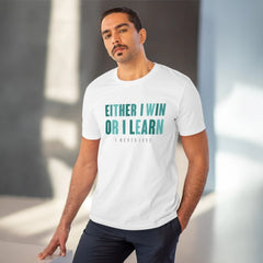 Mayawye Men's PC Cotton Either I Win Or I Learn Printed T Shirt (Color: White, Thread Count: 180GSM)