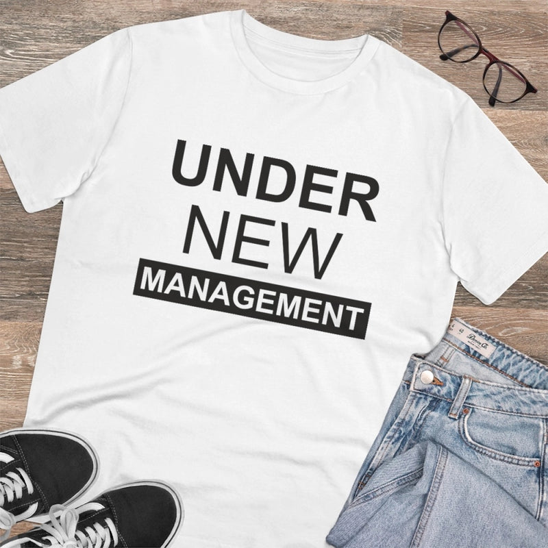 Mayawye Men's PC Cotton Under New Management Desing Printed T Shirt (Color: White, Thread Count: 180GSM)
