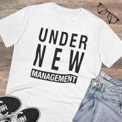 Mayawye Men's PC Cotton Under New Management Desing Printed T Shirt (Color: White, Thread Count: 180GSM)
