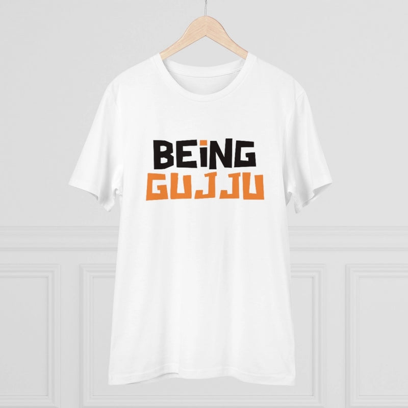 Mayawye Men's PC Cotton Being Gujju Printed T Shirt (Color: White, Thread Count: 180GSM)