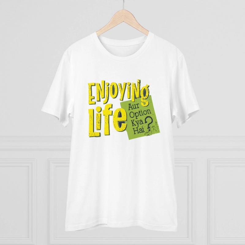Mayawye Men's PC Cotton Enjoying Life Printed T Shirt (Color: White, Thread Count: 180GSM)