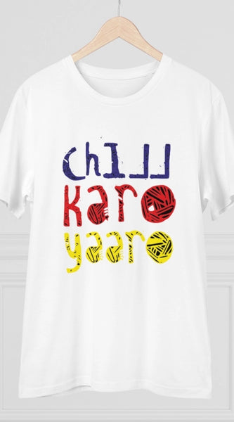 Mayawye Men's PC Cotton Chil Karo Yaar Printed T Shirt (Color: White, Thread Count: 180GSM)