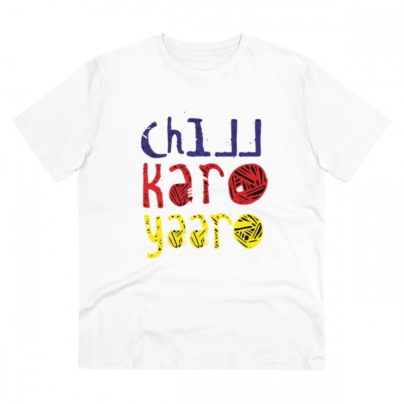 Mayawye Men's PC Cotton Chil Karo Yaar Printed T Shirt (Color: White, Thread Count: 180GSM)
