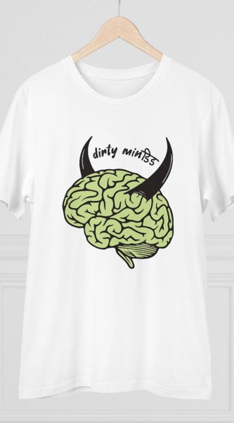 Mayawye Men's PC Cotton Dirty Minddid Printed T Shirt (Color: White, Thread Count: 180GSM)