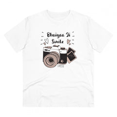 Mayawye Men's PC Cotton Bhaiya Ji Smile Printed T Shirt (Color: White, Thread Count: 180GSM)