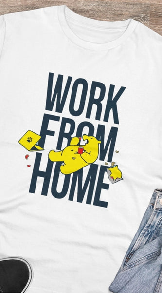 Mayawye Men's PC Cotton Work From Home Desing Printed T Shirt (Color: White, Thread Count: 180GSM)