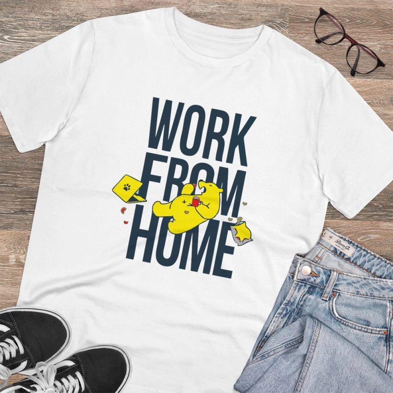 Mayawye Men's PC Cotton Work From Home Desing Printed T Shirt (Color: White, Thread Count: 180GSM)
