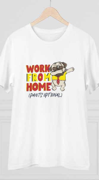 Mayawye Men's PC Cotton Work From Home Desing Printed T Shirt (Color: White, Thread Count: 180GSM)