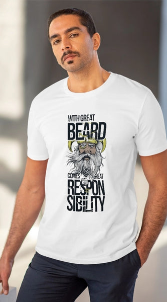 Mayawye Men's PC Cotton With Great Beard Comes Printed T Shirt (Color: White, Thread Count: 180GSM)