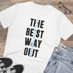Mayawye Men's PC Cotton The Best Way Out Printed T Shirt (Color: White, Thread Count: 180GSM)