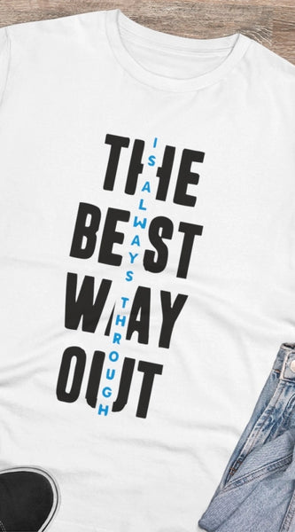 Mayawye Men's PC Cotton The Best Way Out Printed T Shirt (Color: White, Thread Count: 180GSM)