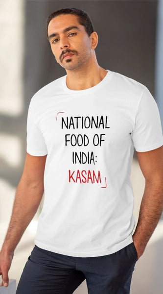 Mayawye Men's PC Cotton India Kasam Printed T Shirt (Color: White, Thread Count: 180GSM)