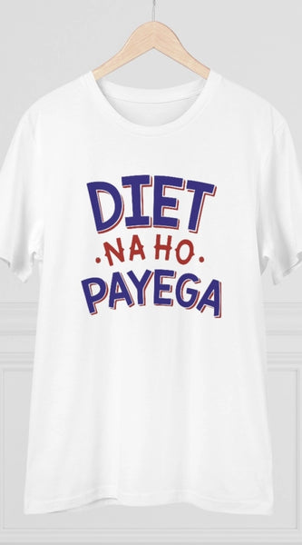 Mayawye Men's PC Cotton Diet Na Ho Payega Printed T Shirt (Color: White, Thread Count: 180GSM)