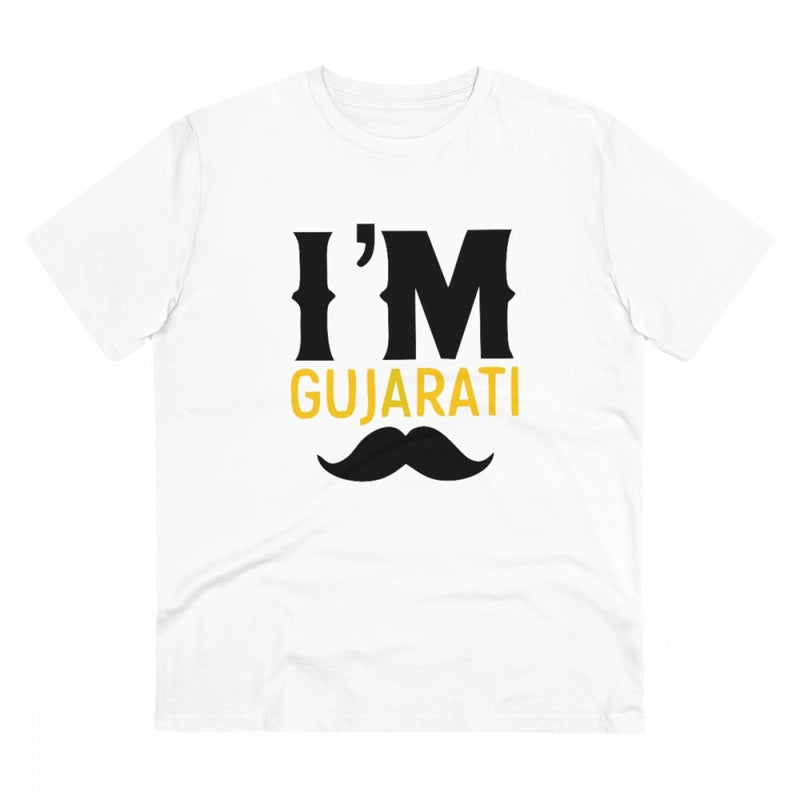 Mayawye Men's PC Cotton I Am Gujarati Printed T Shirt (Color: White, Thread Count: 180GSM)