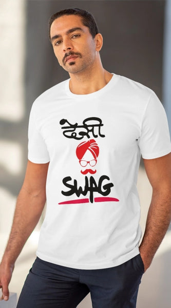 Mayawye Men's PC Cotton Desi Swag Printed T Shirt (Color: White, Thread Count: 180GSM)