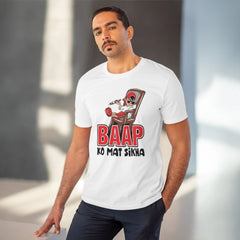 Mayawye Men's PC Cotton Baap Ko Mat Sikha Printed T Shirt (Color: White, Thread Count: 180GSM)