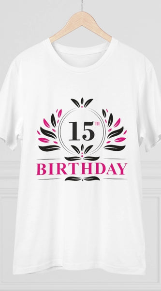 Mayawye Men's PC Cotton 15th Birthday Printed T Shirt (Color: White, Thread Count: 180GSM)