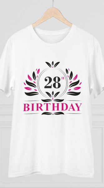 Mayawye Men's PC Cotton 28th Birthday Printed T Shirt (Color: White, Thread Count: 180GSM)