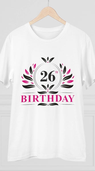 Mayawye Men's PC Cotton 26th Birthday Printed T Shirt (Color: White, Thread Count: 180GSM)