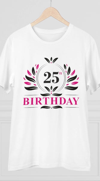 Mayawye Men's PC Cotton 25th Birthday Printed T Shirt (Color: White, Thread Count: 180GSM)