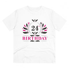 Mayawye Men's PC Cotton 24th Birthday Printed T Shirt (Color: White, Thread Count: 180GSM)