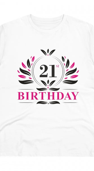 Mayawye Men's PC Cotton 21st Birthday Printed T Shirt (Color: White, Thread Count: 180GSM)