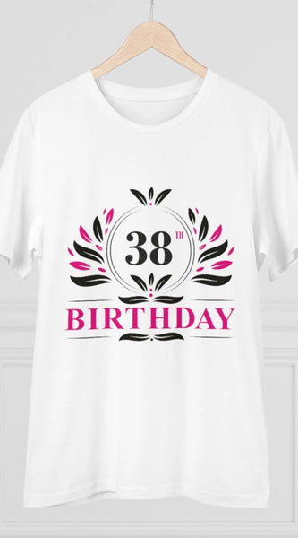 Mayawye Men's PC Cotton 38th Birthday Printed T Shirt (Color: White, Thread Count: 180GSM)