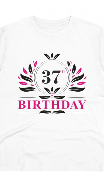 Mayawye Men's PC Cotton 37th Birthday Printed T Shirt (Color: White, Thread Count: 180GSM)