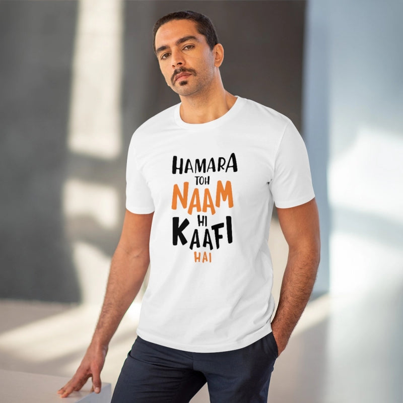 Mayawye Men's PC Cotton Hamara To Name Hi Kaafi Hai Printed T Shirt (Color: White, Thread Count: 180GSM)
