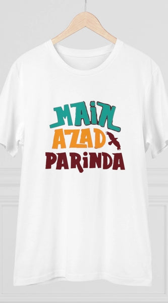 Mayawye Men's PC Cotton Me Azad Parinda Printed T Shirt (Color: White, Thread Count: 180GSM)