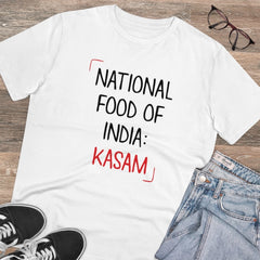 Mayawye Men's PC Cotton India Kasam Printed T Shirt (Color: White, Thread Count: 180GSM)