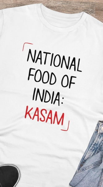 Mayawye Men's PC Cotton India Kasam Printed T Shirt (Color: White, Thread Count: 180GSM)