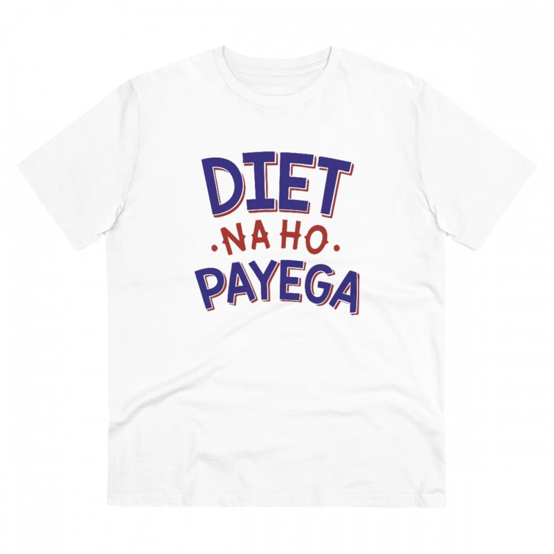 Mayawye Men's PC Cotton Diet Na Ho Payega Printed T Shirt (Color: White, Thread Count: 180GSM)