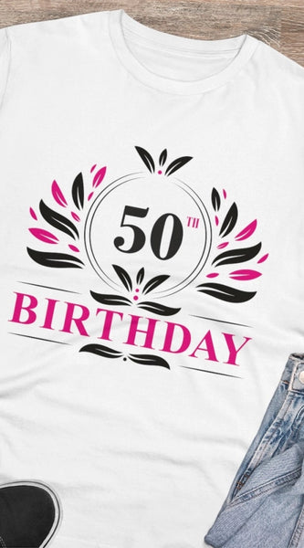 Mayawye Men's PC Cotton 50th Birthday Printed T Shirt (Color: White, Thread Count: 180GSM)